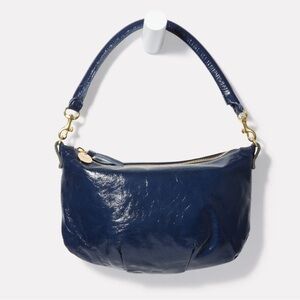 Brand new w/tags, Clare V petite Moyen bag in blue patent crinkle leather.